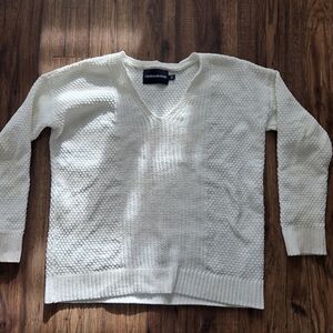 Calvin Klein White Textured V-Neck Sweater